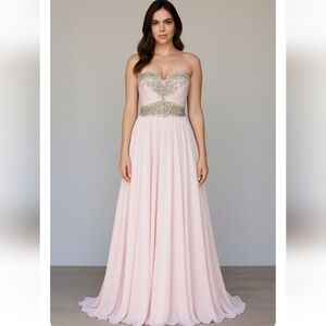 Sherri Hill Strapless Pink Gown with Silver Accents